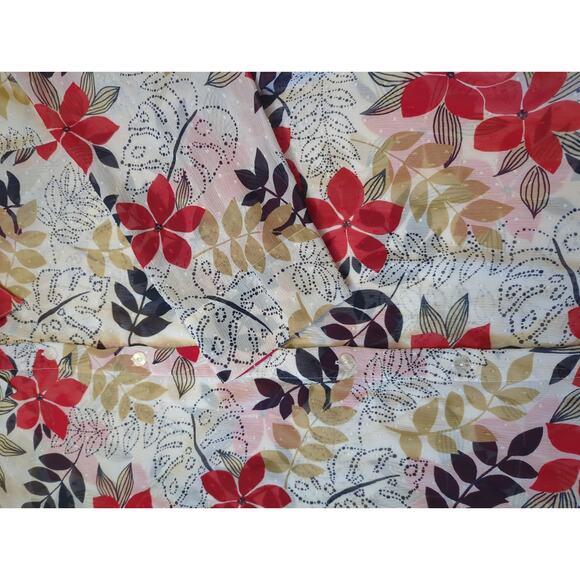 Alfred Dunner women's size 14 Sheer Button up Blouse 3/4 sleeves Red Navy Floral - Picture 3 of 6